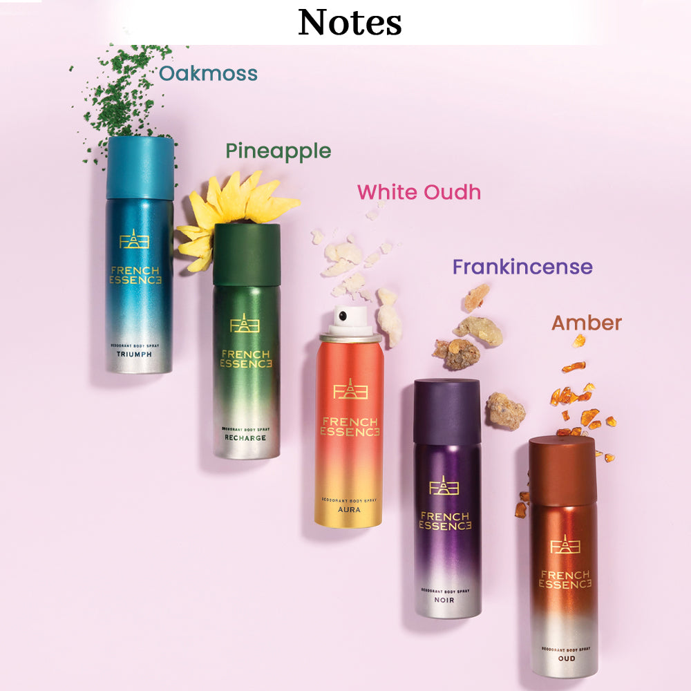 MINI Luxury Deodorant Combo Pack | Recharge, Oud, Aura, Noir & Triumph 50ml x 5