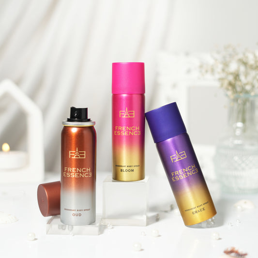 Set of 3 MINI Deodorant Body Spray 50ml Each - Bloom + Oud + Aura