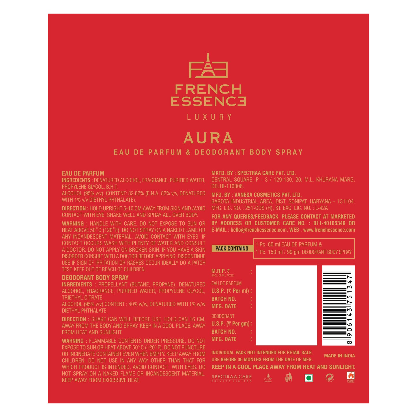 Aura Women Perfume (60ml) & Deodorant (150ml) Combo Pack