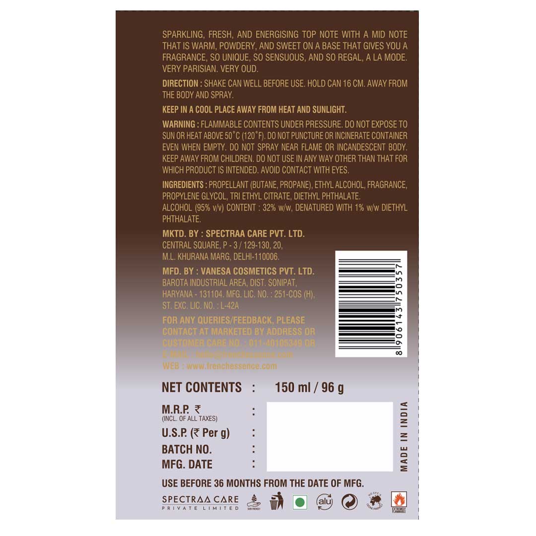 Oud Unisex Deodorant Body Spray - 150ml