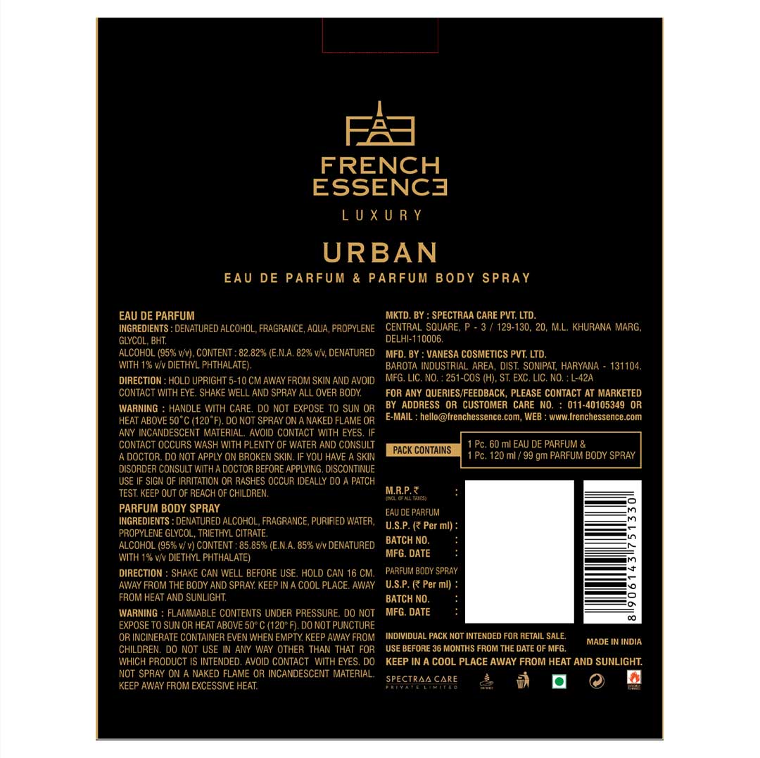 Urban Men Perfume (60ml) & Deodorant (120ml) Combo Pack