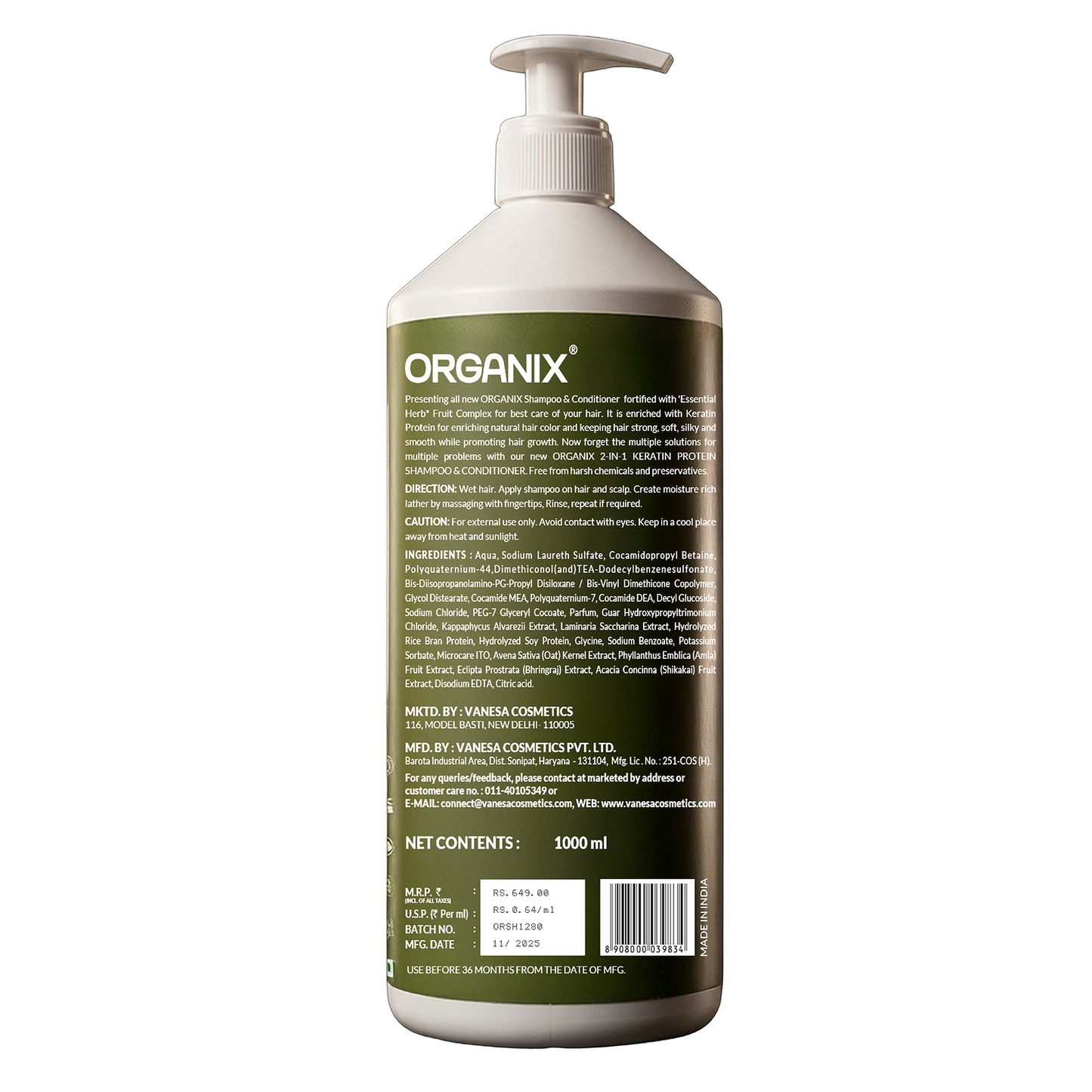 Organix 2-in-1 Keratin Protein Shampoo & Conditioner – 1ltr