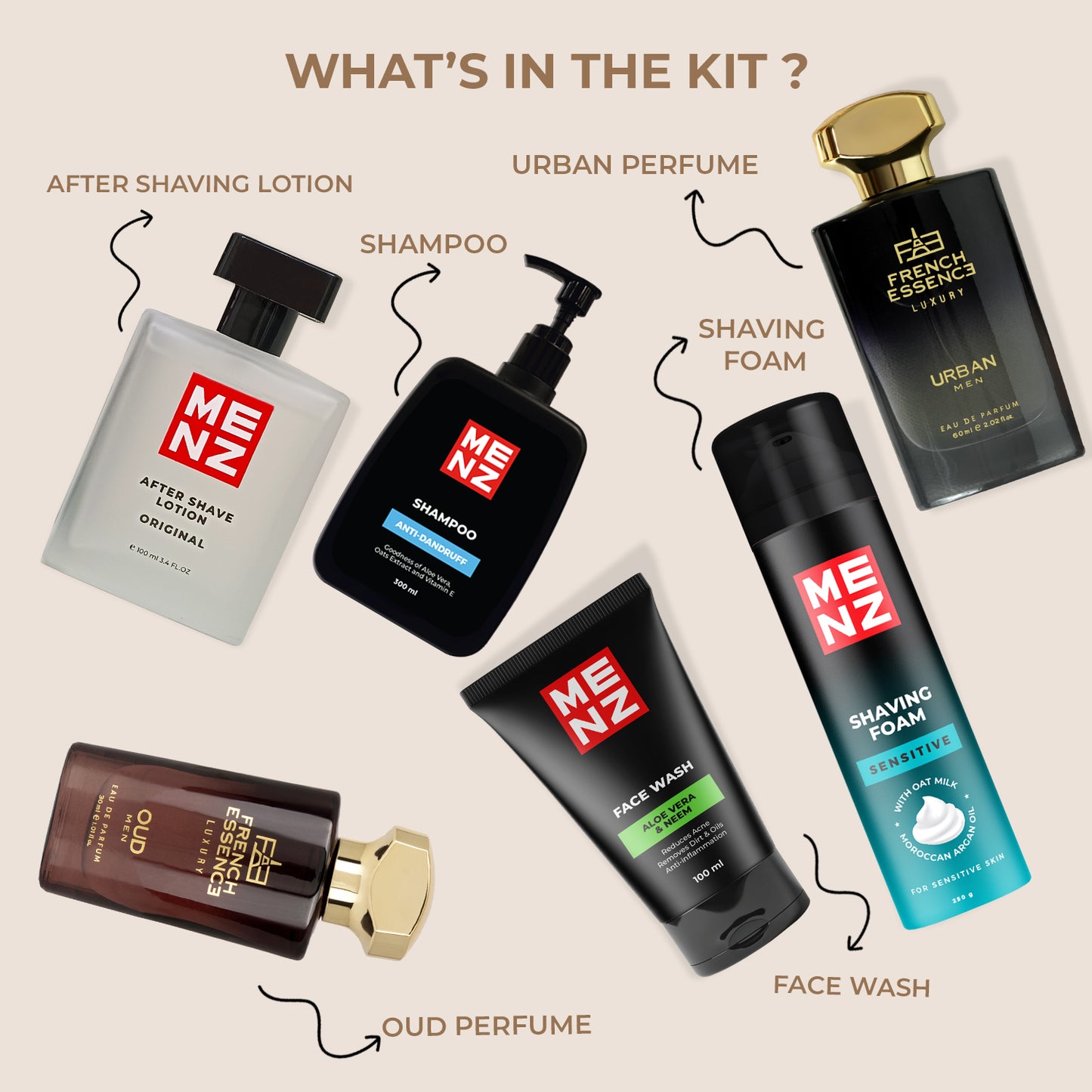 Men's Grooming Essentials Combo – Oud Perfume, Face Wash, Shampoo & Shaving Kit (6 in 1)