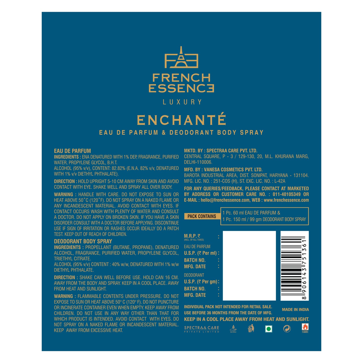Enchante Women Perfume (60ml) & Deodorant (150ml) Combo Pack
