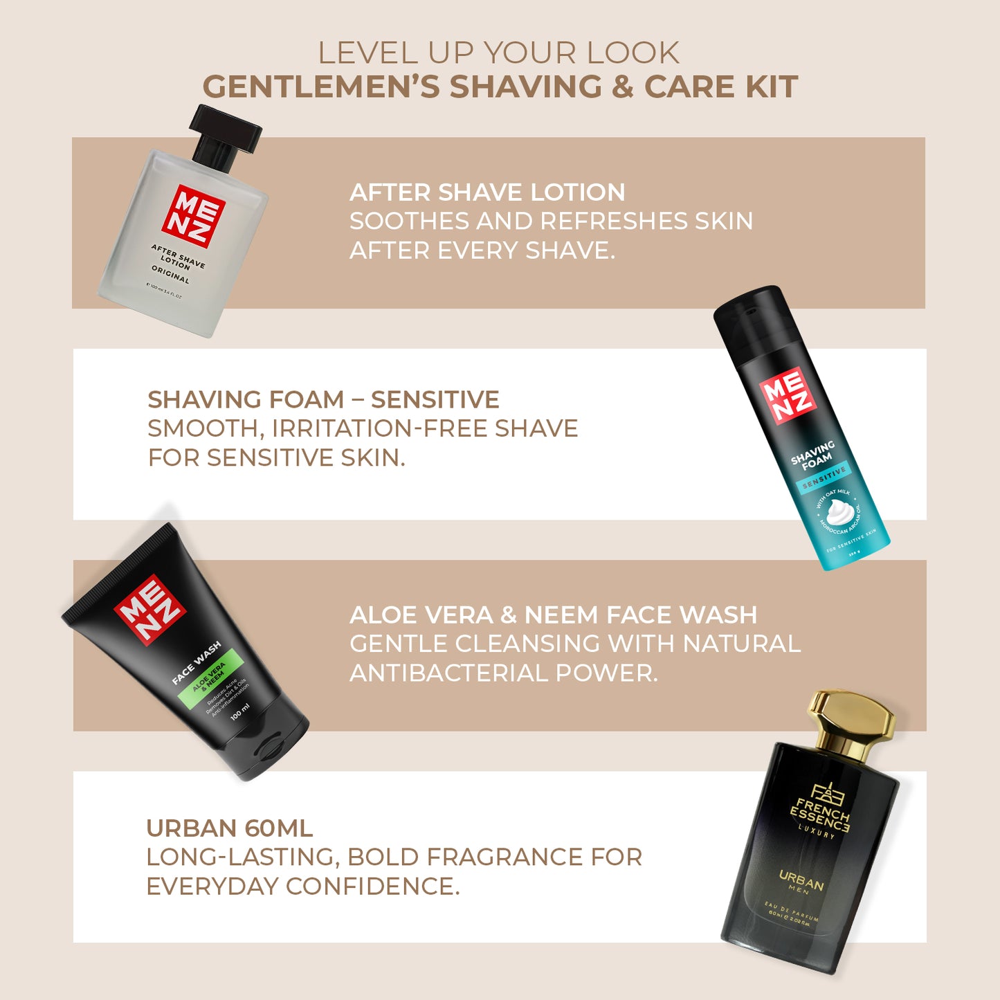 Men’s Daily Grooming Kit – Perfume, Face Wash, After Shave & Shaving Foam (4 in 1)
