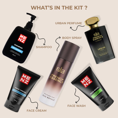 The Ultimate Men’s Grooming Kit – Perfume, Deo, Shampoo & Skincare Combo (5 in 1)