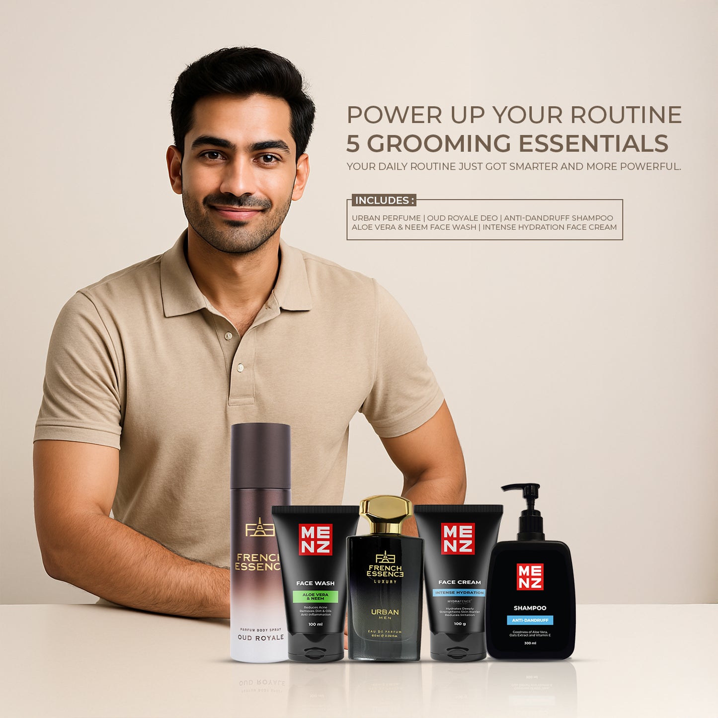 The Ultimate Men’s Grooming Kit – Perfume, Deo, Shampoo & Skincare Combo (5 in 1)