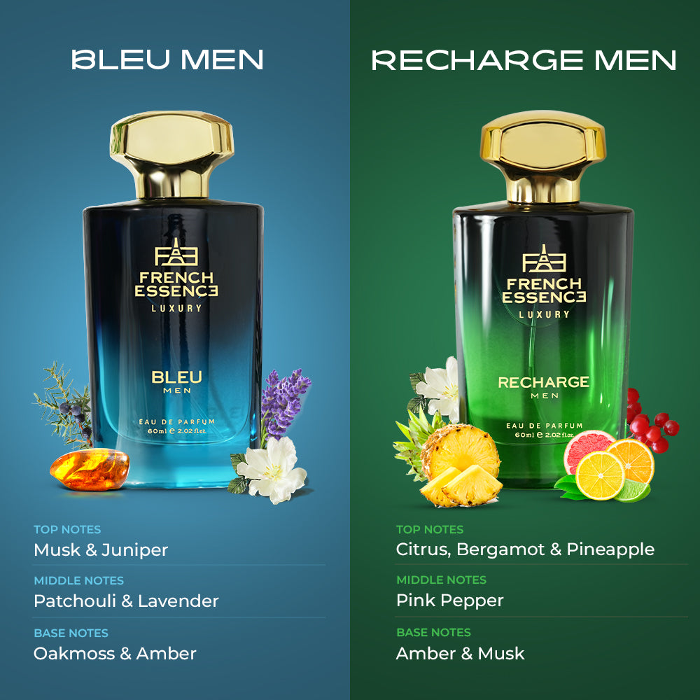 Recharge & Bleu Men's Perfume Combo Pack 60ml+60ml (Pack of 2)
