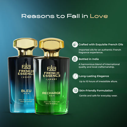 Recharge & Bleu Men's Perfume Combo Pack 60ml+60ml (Pack of 2)