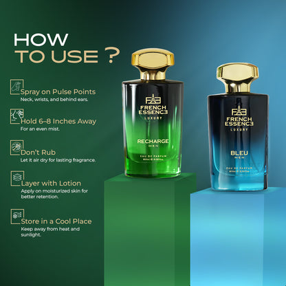 Recharge & Bleu Men's Perfume Combo Pack 60ml+60ml (Pack of 2)