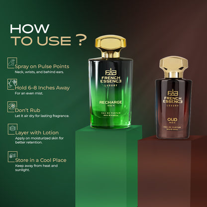 Oud + Recharge Premium Perfume Set for Men 60ml+30ml (Pack of 2)