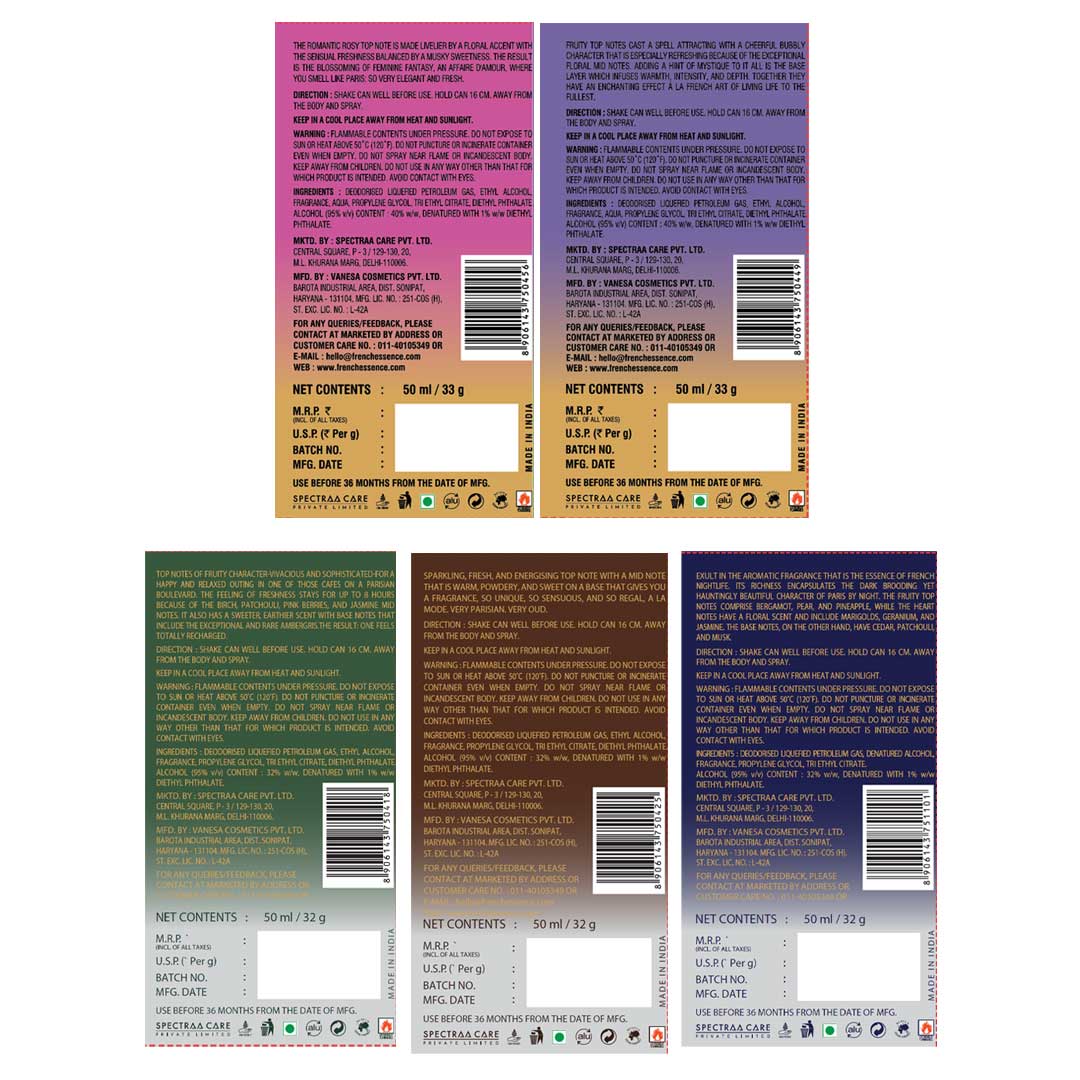 Set Of 5 MINI Deodorant Body Spray - 50ml Each