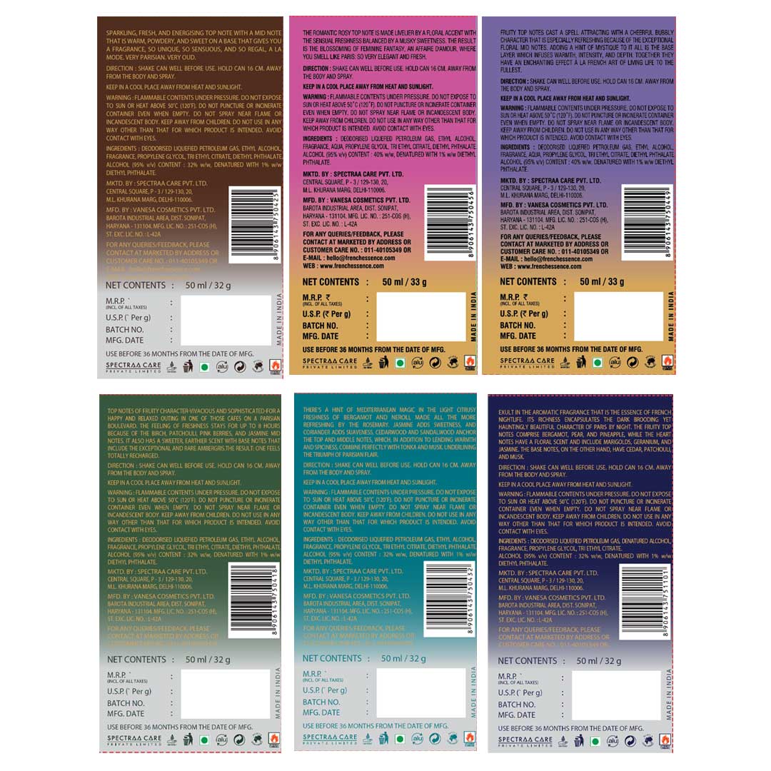 Unisex MINI Deodorant Body Spray Combo Pack 50ML Each (Pack of 6)