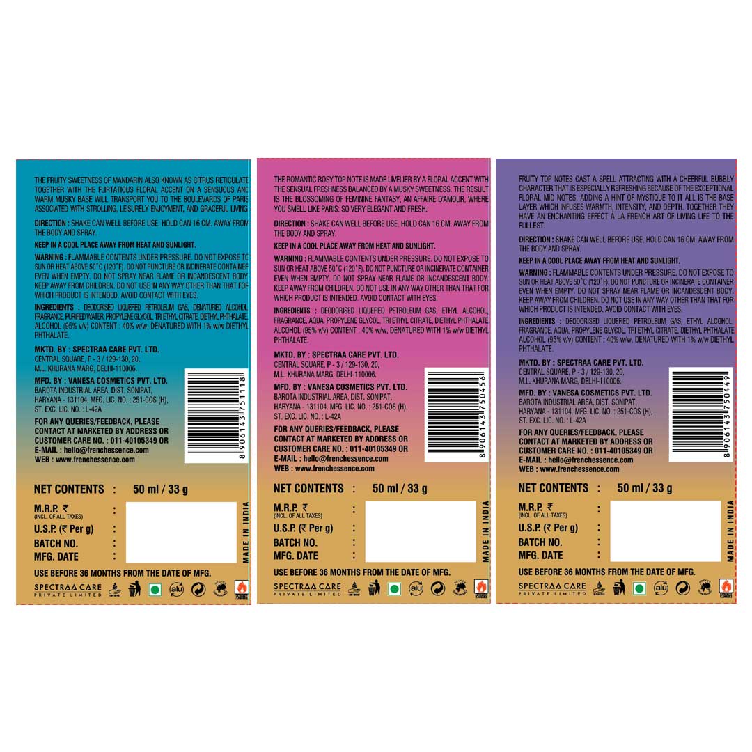 Women MINI Deodorant Body Spray Combo Pack 50ML Each (Pack of 3)