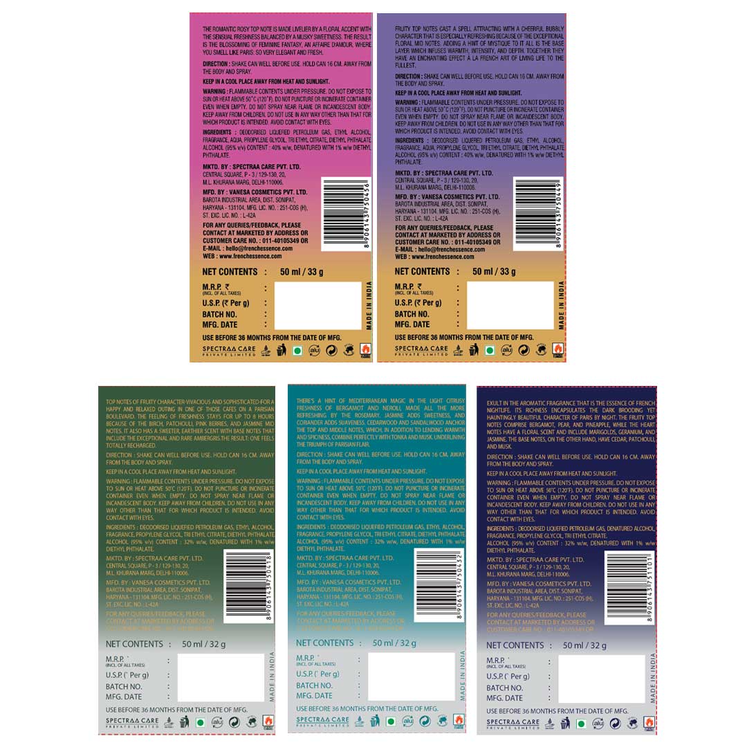 Unisex MINI Deodorant Body Spray Combo Pack 50ML Each (Pack of 5)
