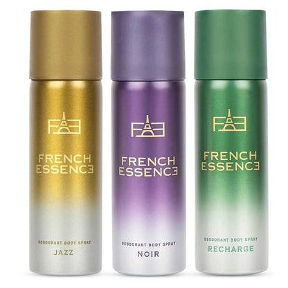 Combo Pack of Jazz, Noir & Recharge Deodorant Spray for Men (50ml Each, Pack of 3)