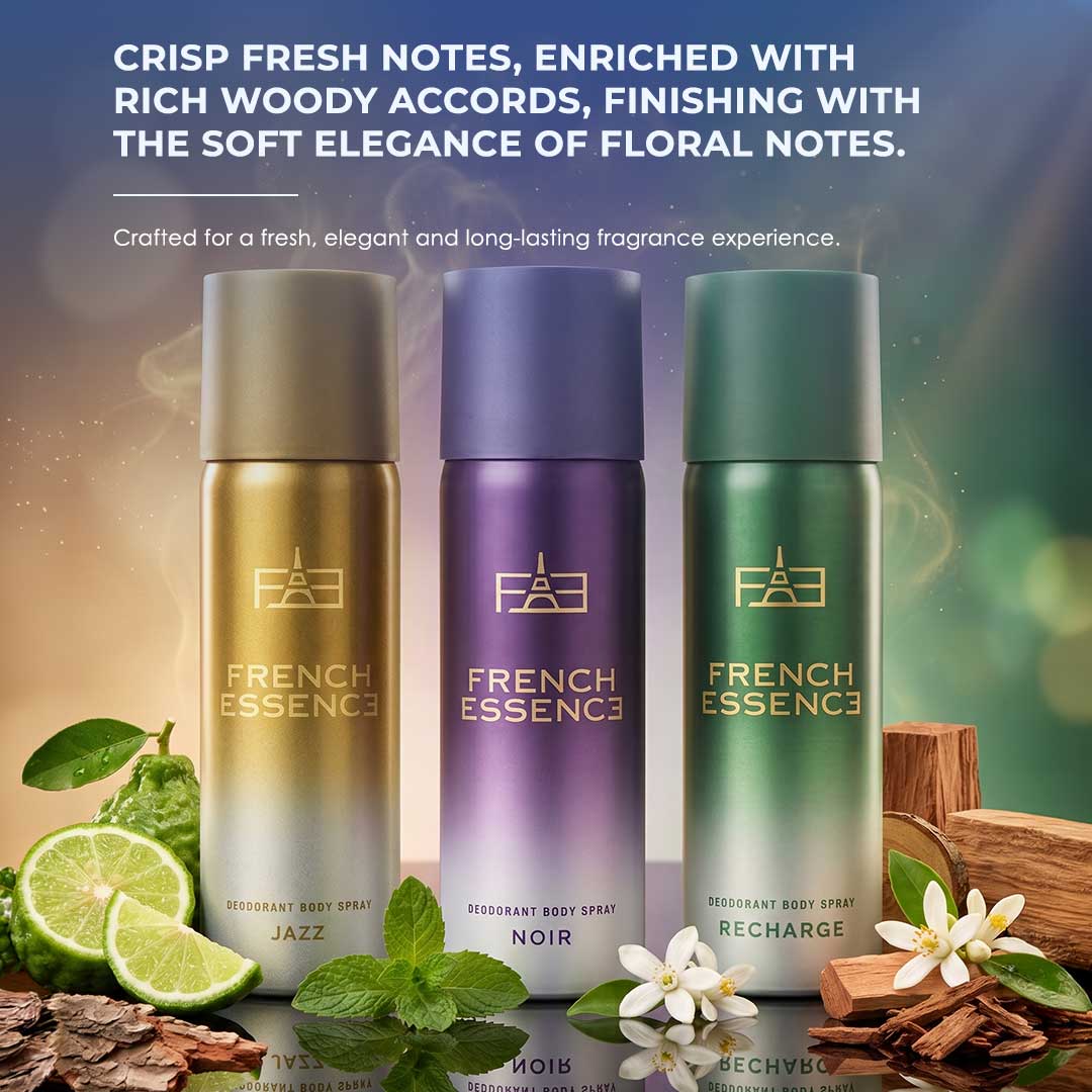 Combo Pack of Jazz, Noir & Recharge Deodorant Spray for Men (50ml Each, Pack of 3)