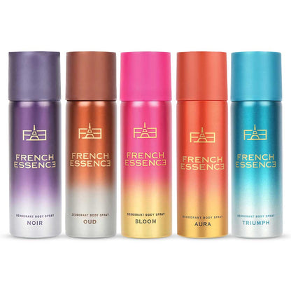 MINI Combo Pack of Bloom, Aura, Oud, Noir & Triumph Deodorant Spray 50ML Each (Pack of 5)