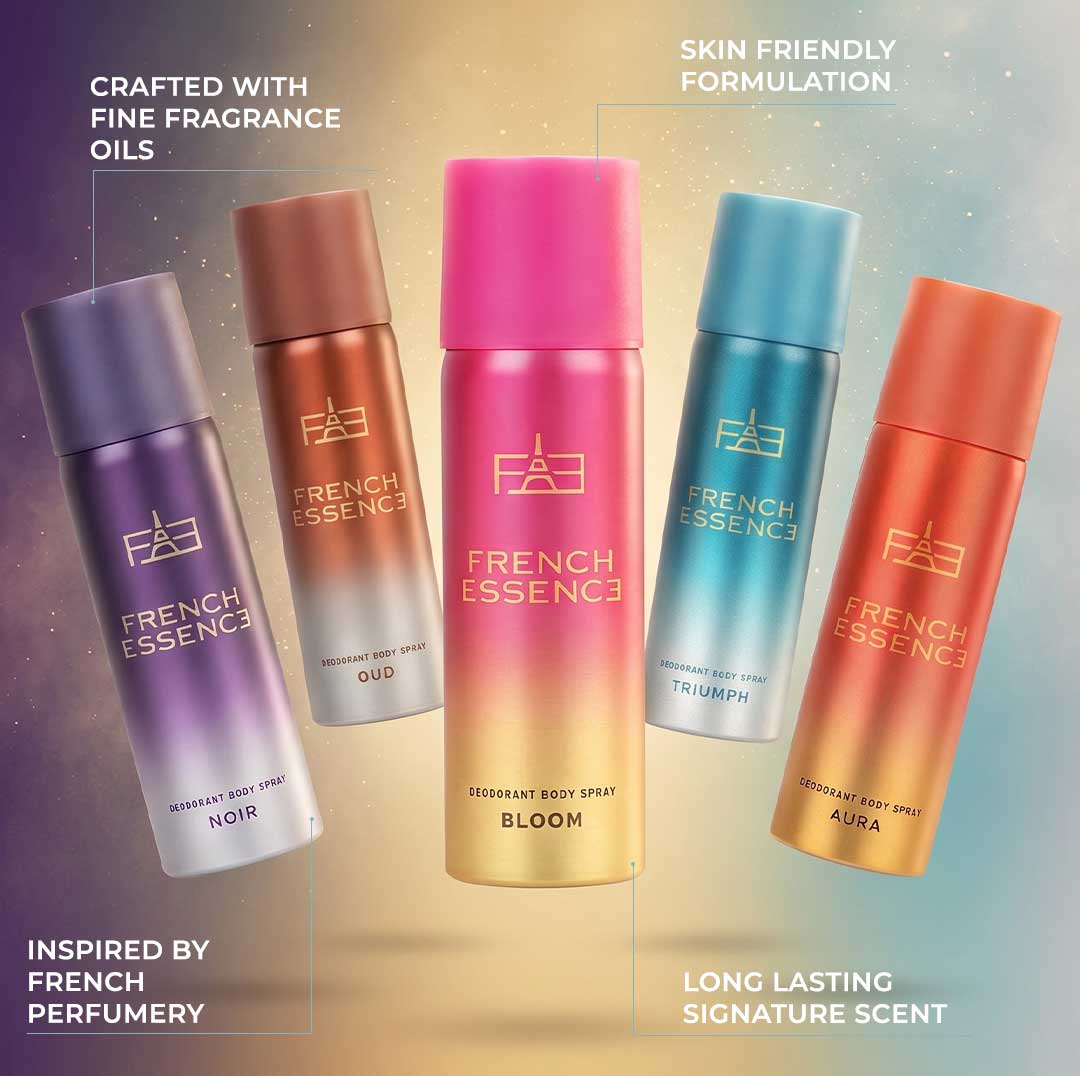 MINI Combo Pack of Bloom, Aura, Oud, Noir & Triumph Deodorant Spray 50ML Each (Pack of 5)