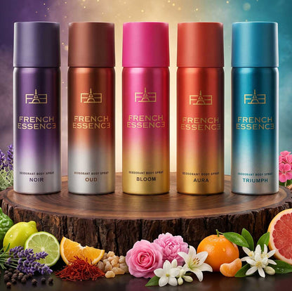 MINI Combo Pack of Bloom, Aura, Oud, Noir & Triumph Deodorant Spray 50ML Each (Pack of 5)