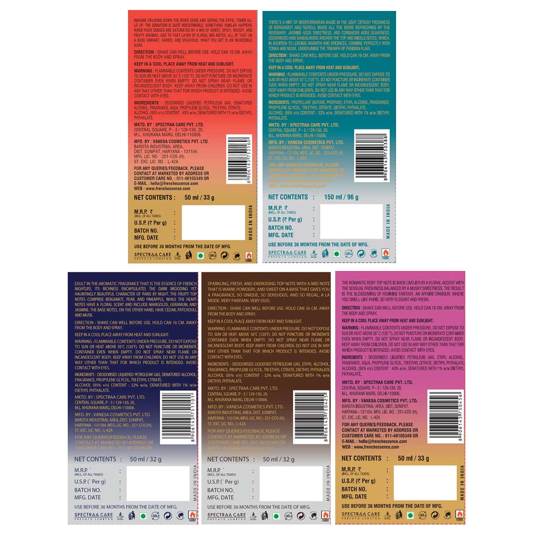 MINI Combo Pack of Bloom, Aura, Oud, Noir & Triumph Deodorant Spray 50ML Each (Pack of 5)