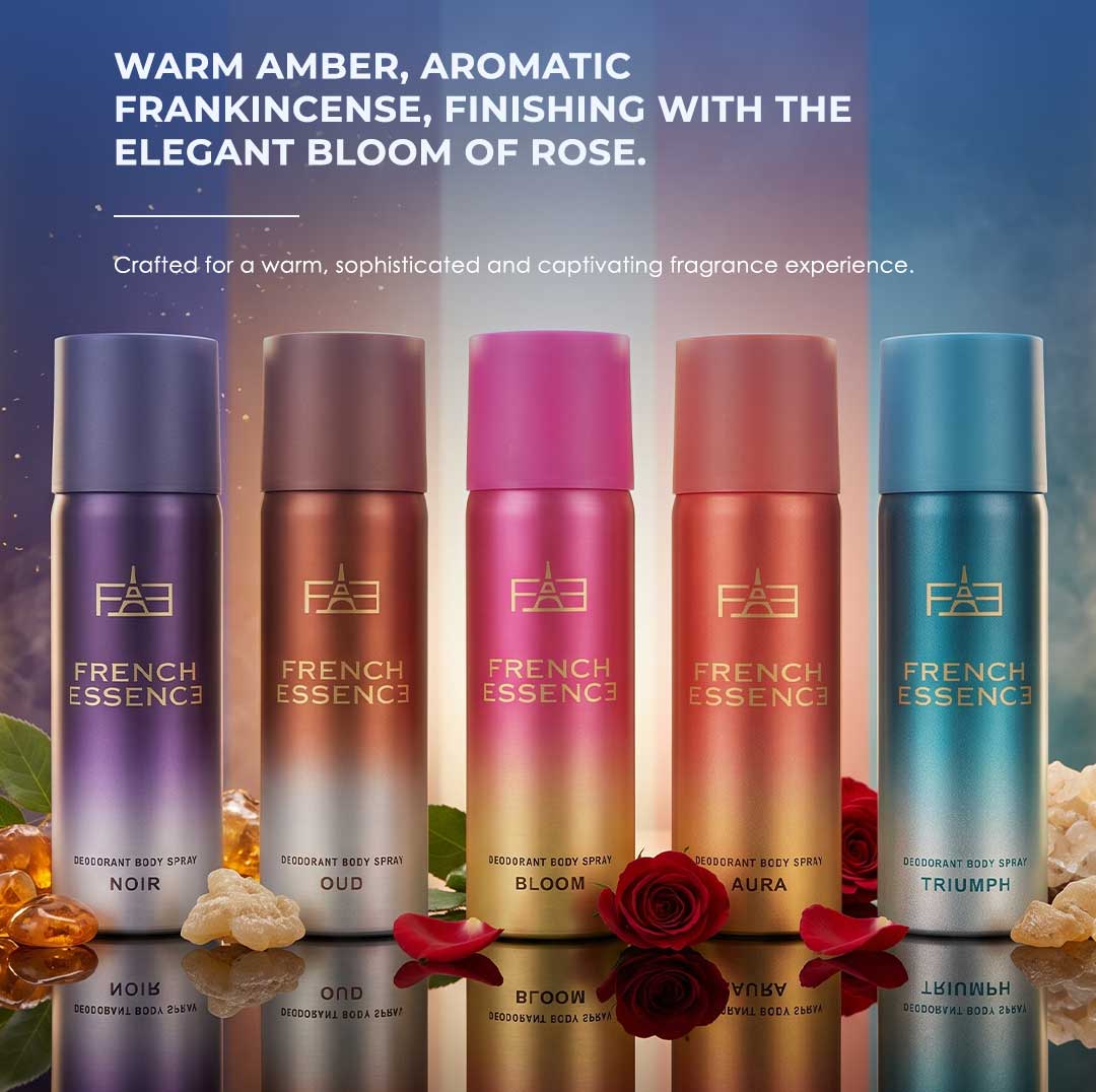 MINI Combo Pack of Bloom, Aura, Oud, Noir & Triumph Deodorant Spray 50ML Each (Pack of 5)