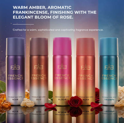 MINI Combo Pack of Bloom, Aura, Oud, Noir & Triumph Deodorant Spray 50ML Each (Pack of 5)