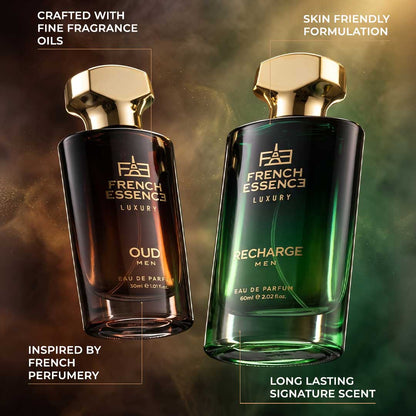 Oud + Recharge Premium Perfume Set for Men 60ml+30ml (Pack of 2)