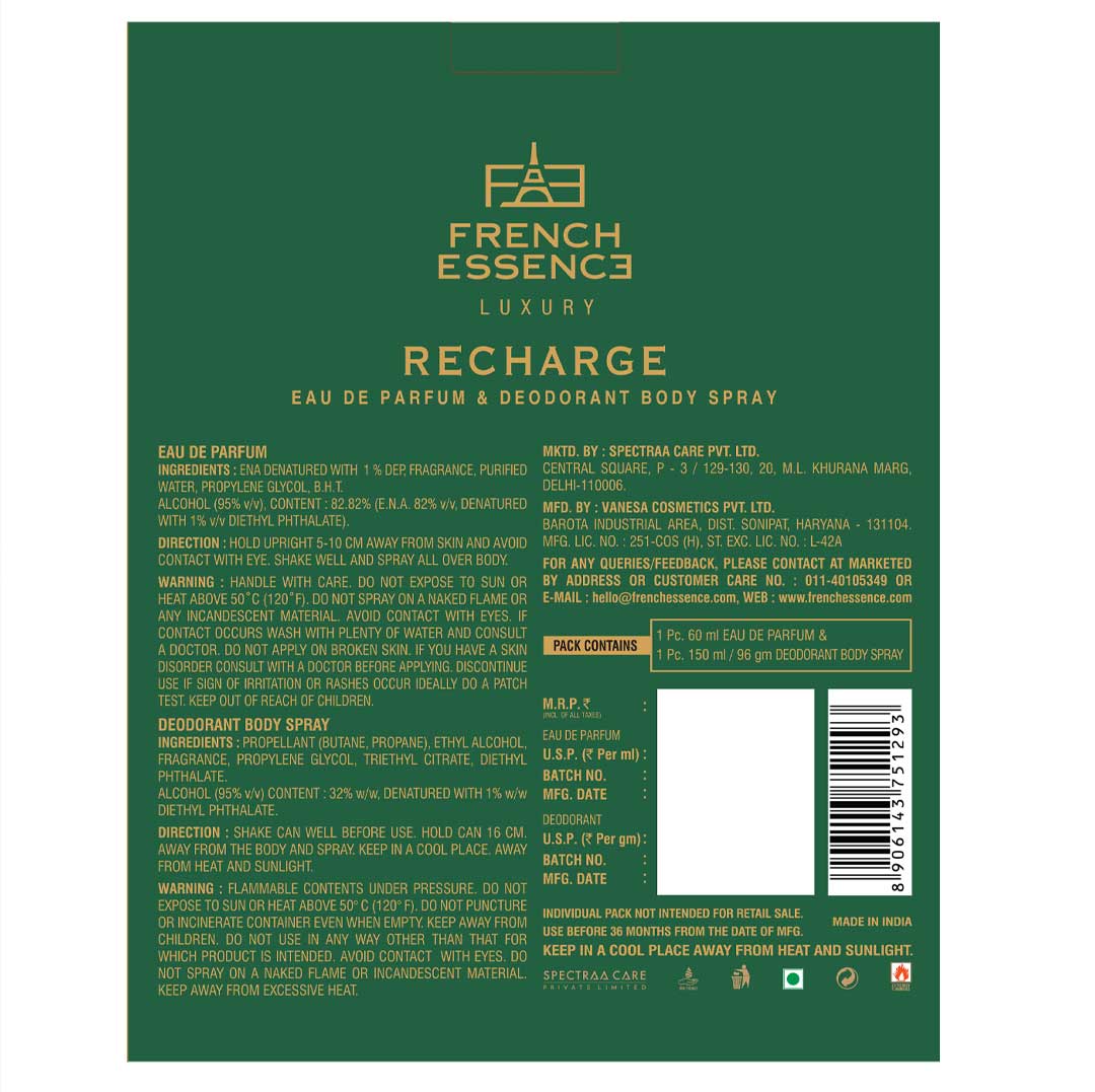 Recharge Men Perfume (60ml) & Deodorant (150ml) Combo Pack